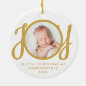 私たちの初めてのクリスマスは祖父母の写真金ゴールド セラミックオーナメント (裏面)