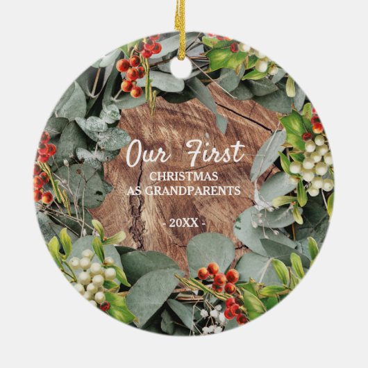 私たちの初めてのクリスマスは祖父母の写真 セラミックオーナメント (裏面)