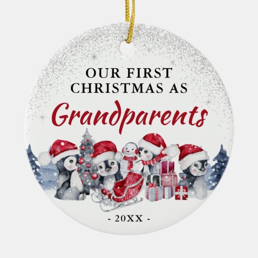 私たちの初めてのクリスマスは祖父母の写真 セラミックオーナメント (正面)