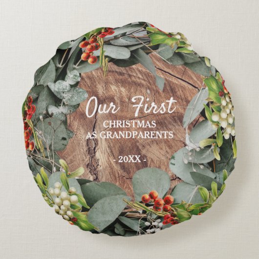 私たちの初めてのクリスマスは祖父母の写真 ラウンドクッション (裏面)