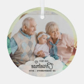 私たちの初めてのクリスマスは祖父母の家族の写真 ガラスオーナメント (裏面)