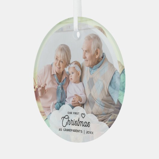 私たちの初めてのクリスマスは祖父母の家族の写真 ガラスオーナメント (正面左)