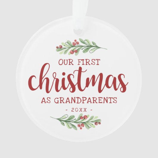 私たちの初めてのクリスマスは祖父母の緑 オーナメント (正面)