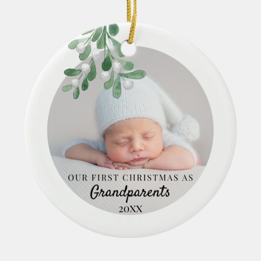 私たちの初めてのクリスマスは祖父母の葉写真 セラミックオーナメント (正面)