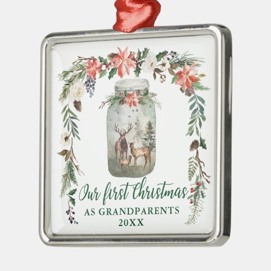 私たちの初めてのクリスマスは祖父母の鹿一家 メタルオーナメント (左)