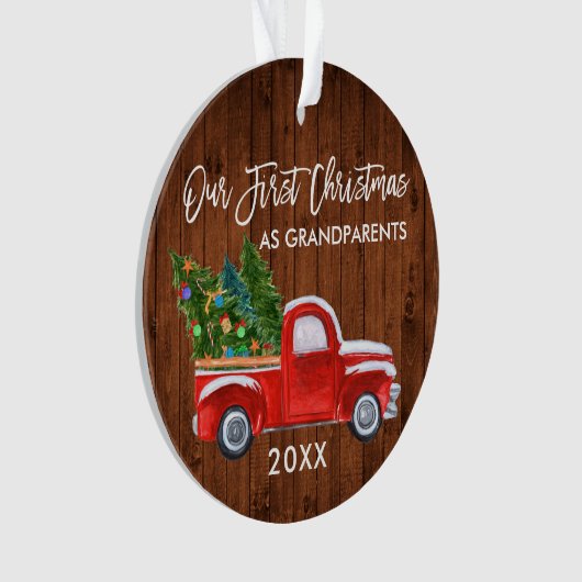 私たちの初めてのクリスマスは祖父母ウッドトラック オーナメント (正面)