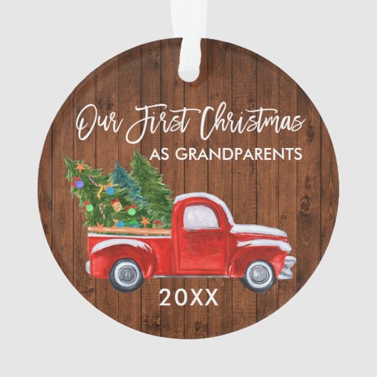 私たちの初めてのクリスマスは祖父母ウッドトラック オーナメント (裏面)