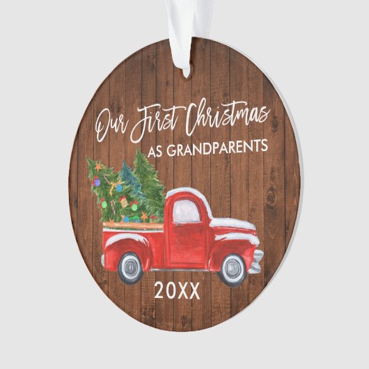 私たちの初めてのクリスマスは祖父母ウッドトラック オーナメント (正面)