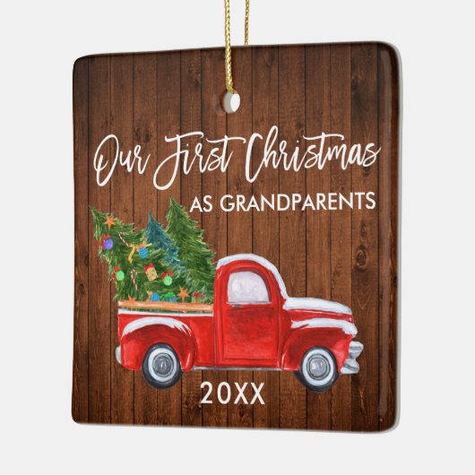 私たちの初めてのクリスマスは祖父母ウッドトラック セラミックオーナメント (左)