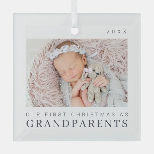 私たちの初めてのクリスマスは祖父母シックモダンとして ガラスオーナメント (正面)