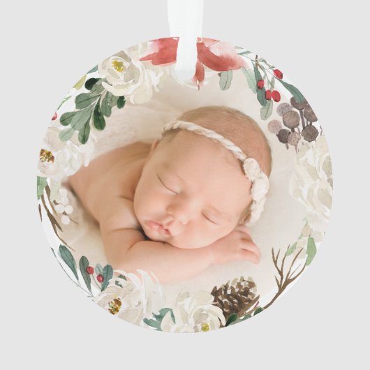 私たちの初めてのクリスマスは祖父母フローラ写真 オーナメント (裏面)