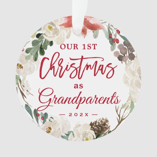 私たちの初めてのクリスマスは祖父母フローラ写真 オーナメント (正面)