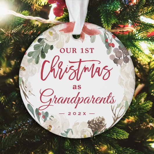 私たちの初めてのクリスマスは祖父母フローラ写真 オーナメント