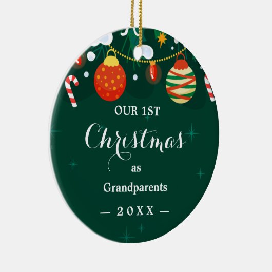 私たちの初めてのクリスマスは祖父母フローラ写真 セラミックオーナメント (右)