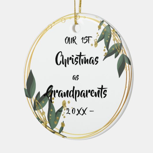 私たちの初めてのクリスマスは祖父母フローラ写真 セラミックオーナメント (左)