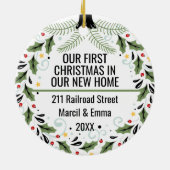 私たちの初めてのクリスマスは私たちの新しいホーム2023 カスタム セラミックオーナメント (裏面)