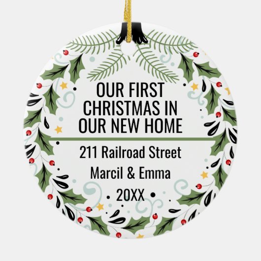 私たちの初めてのクリスマスは私たちの新しいホーム2023 カスタム セラミックオーナメント (裏面)