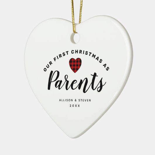 私たちの初めてのクリスマスは親のパーソナライズされたハート セラミックオーナメント (左)