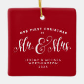 私たちの初めてのクリスマスは赤い写真のオーナメントを新たに作った セラミックオーナメント (正面)