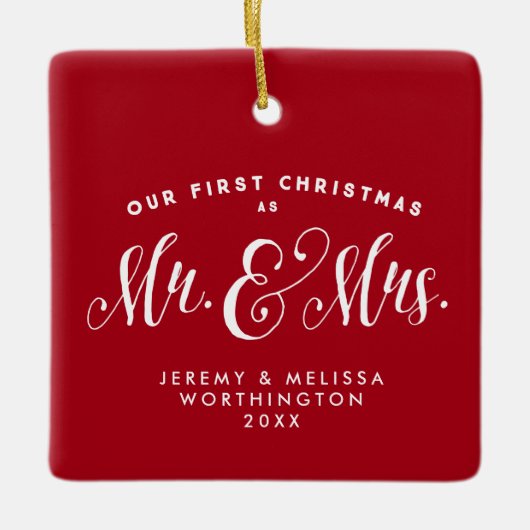 私たちの初めてのクリスマスは赤い写真のオーナメントを新たに作った セラミックオーナメント (正面)