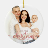 私たちの初めてのクリスマスは3つのバラ金ゴールドの家族として セラミックオーナメント (裏面)