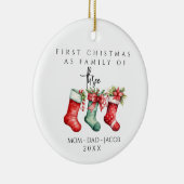 私たちの初めてのクリスマスは3つの名前をカスタムするの家族 セラミックオーナメント (右)