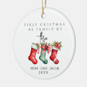 私たちの初めてのクリスマスは3つの名前をカスタムするの家族 セラミックオーナメント (左)