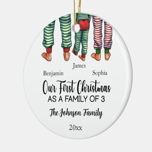 私たちの初めてのクリスマスは3つの名前をカスタムするの家族 セラミックオーナメント (左)