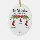 私たちの初めてのクリスマスは3つの名前をカスタムするの家族 セラミックオーナメント (右)