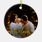 私たちの初めてのクリスマスは3つの金箔の家族として セラミックオーナメント (正面)