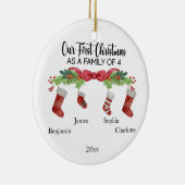 私たちの初めてのクリスマスは4つの名前をカスタムするの家族 セラミックオーナメント (右)