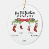 私たちの初めてのクリスマスは4つの名前をカスタムするの家族 セラミックオーナメント (左)