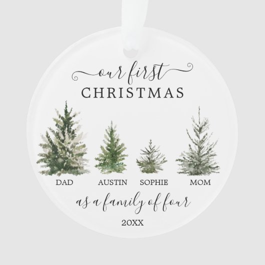 私たちの初めてのクリスマスは4人の家族として オーナメント (正面)