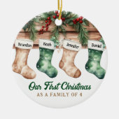 私たちの初めてのクリスマスは4休日の家族として セラミックオーナメント (正面)