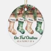 私たちの初めてのクリスマスは4休日の家族として セラミックオーナメント (左)