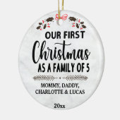 私たちの初めてのクリスマスは5つの名前をカスタムするの家族 セラミックオーナメント (左)