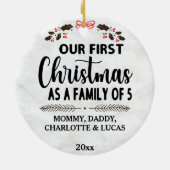 私たちの初めてのクリスマスは5つの名前をカスタムするの家族 セラミックオーナメント (裏面)