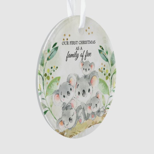 私たちの初めてのクリスマスは5匹のコアラベアの家族です オーナメント (正面)