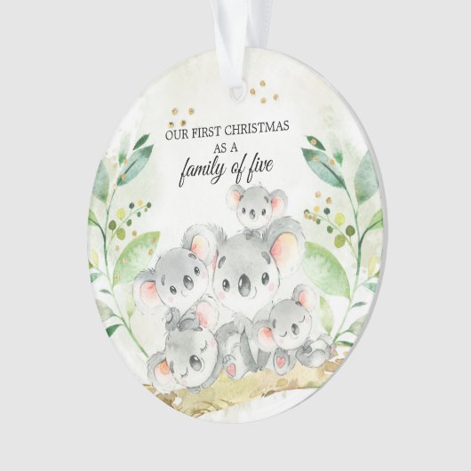 私たちの初めてのクリスマスは5匹のコアラベアの家族です オーナメント (正面)