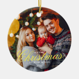 私たちの初めてのクリスマスはMOMと写真とのパパ セラミックオーナメント