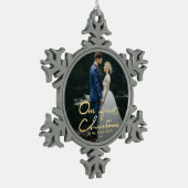 私たちの初めてのクリスマスはMr.そしてミセス | Keepsakeの写真 スノーフレークピューターオーナメント (左)