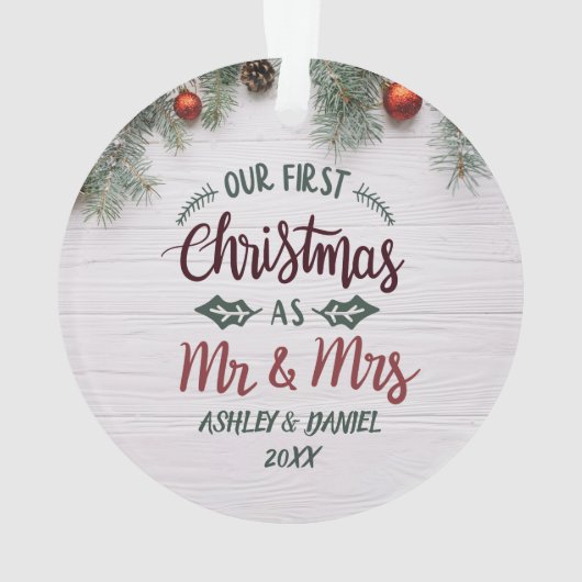 私たちの初めてのクリスマスはMr.とMr.とMrs.フローラカスタム オーナメント (裏面)