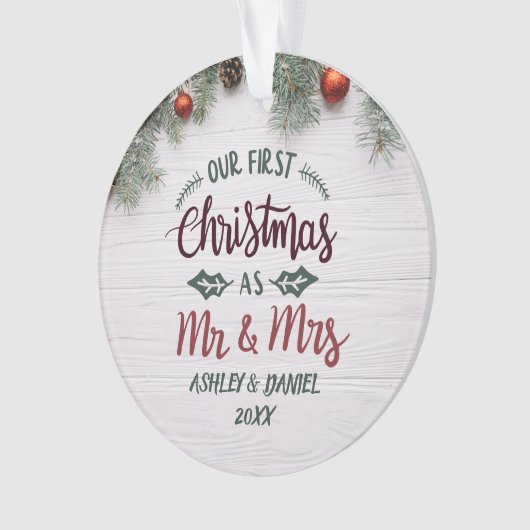 私たちの初めてのクリスマスはMr.とMr.とMrs.フローラカスタム オーナメント (正面)