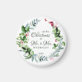 私たちの初めてのクリスマスはMr.とMrs. モダンリース マグネット