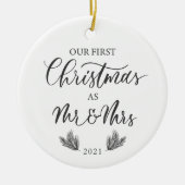 私たちの初めてのクリスマスはMr.ミセスと写真 セラミックオーナメント (正面)