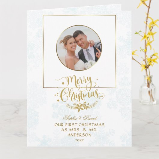 私たちの初めてのクリスマスはMr.ミセスカスタム写真 カード (黄色い花)