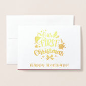 私たちの初めてのクリスマスはMr.&ミセス実在金ゴールド 箔カード (封筒付き正面)