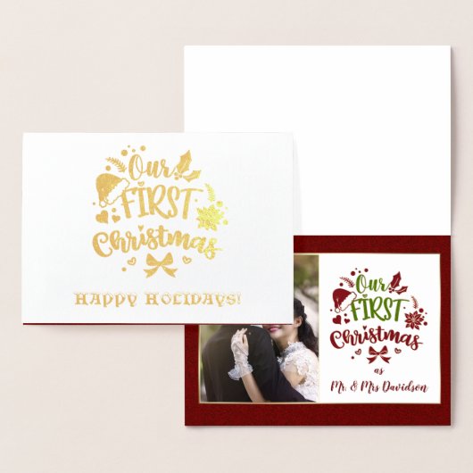 私たちの初めてのクリスマスはMr.&ミセス実在金ゴールド 箔カード (ディスプレー)