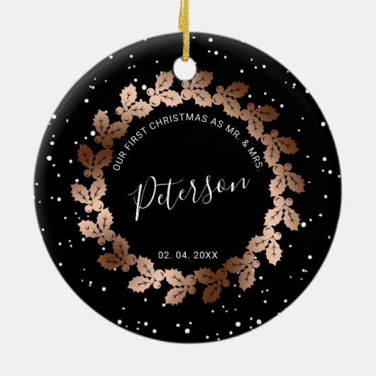 私たちの初めてのクリスマスはMr.ミセス結婚の写真 セラミックオーナメント (裏面)