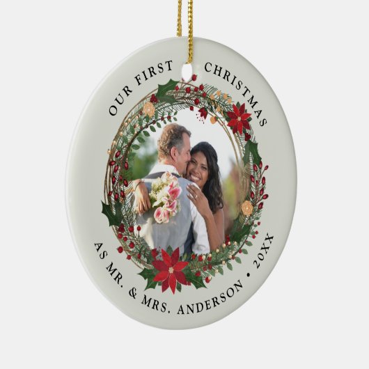 私たちの初めてのクリスマスはMr.ミセス結婚の写真 セラミックオーナメント (右)